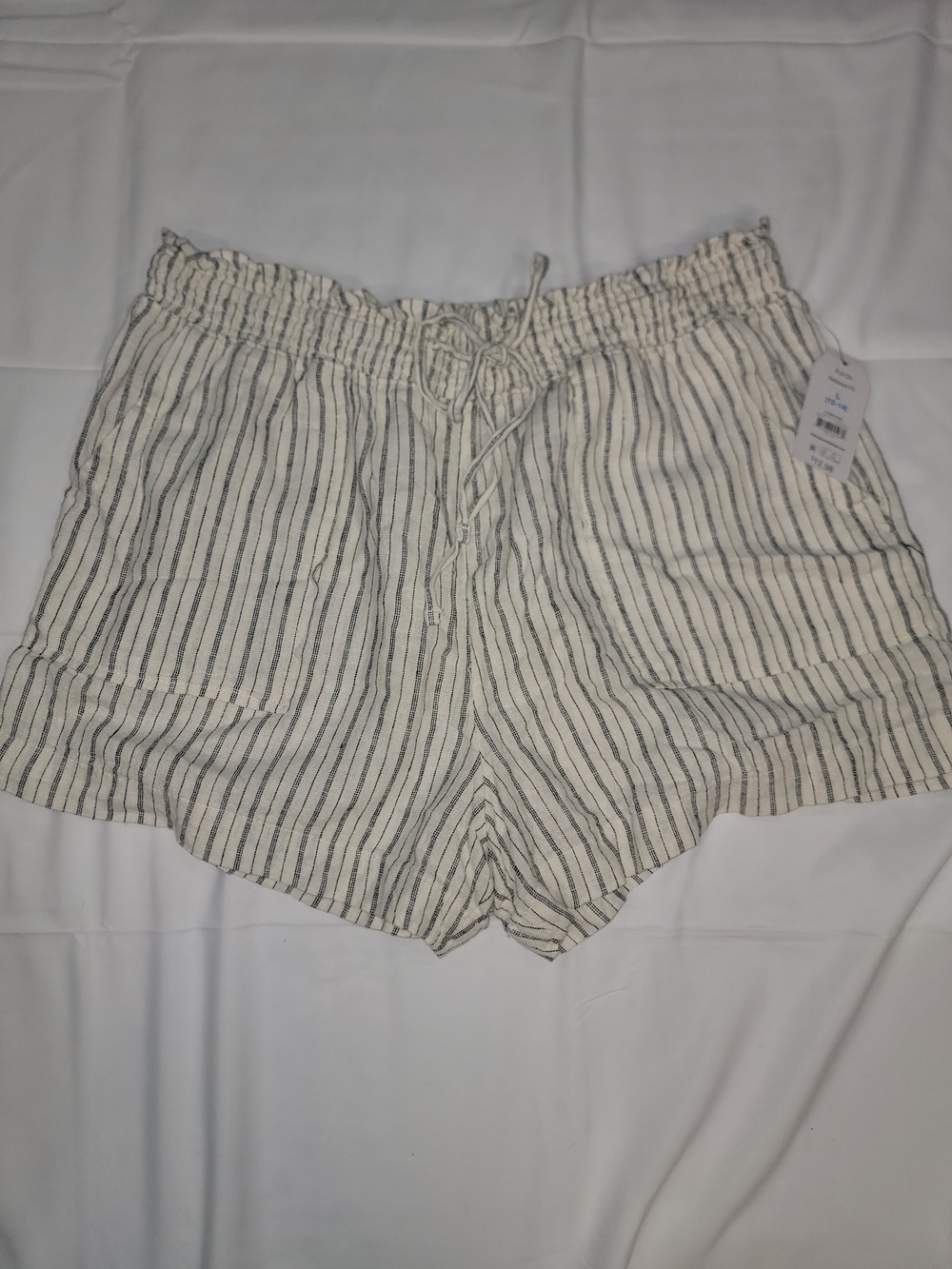 Time and Tru Cream and Black Striped High-Waist Drawstring Shorts
